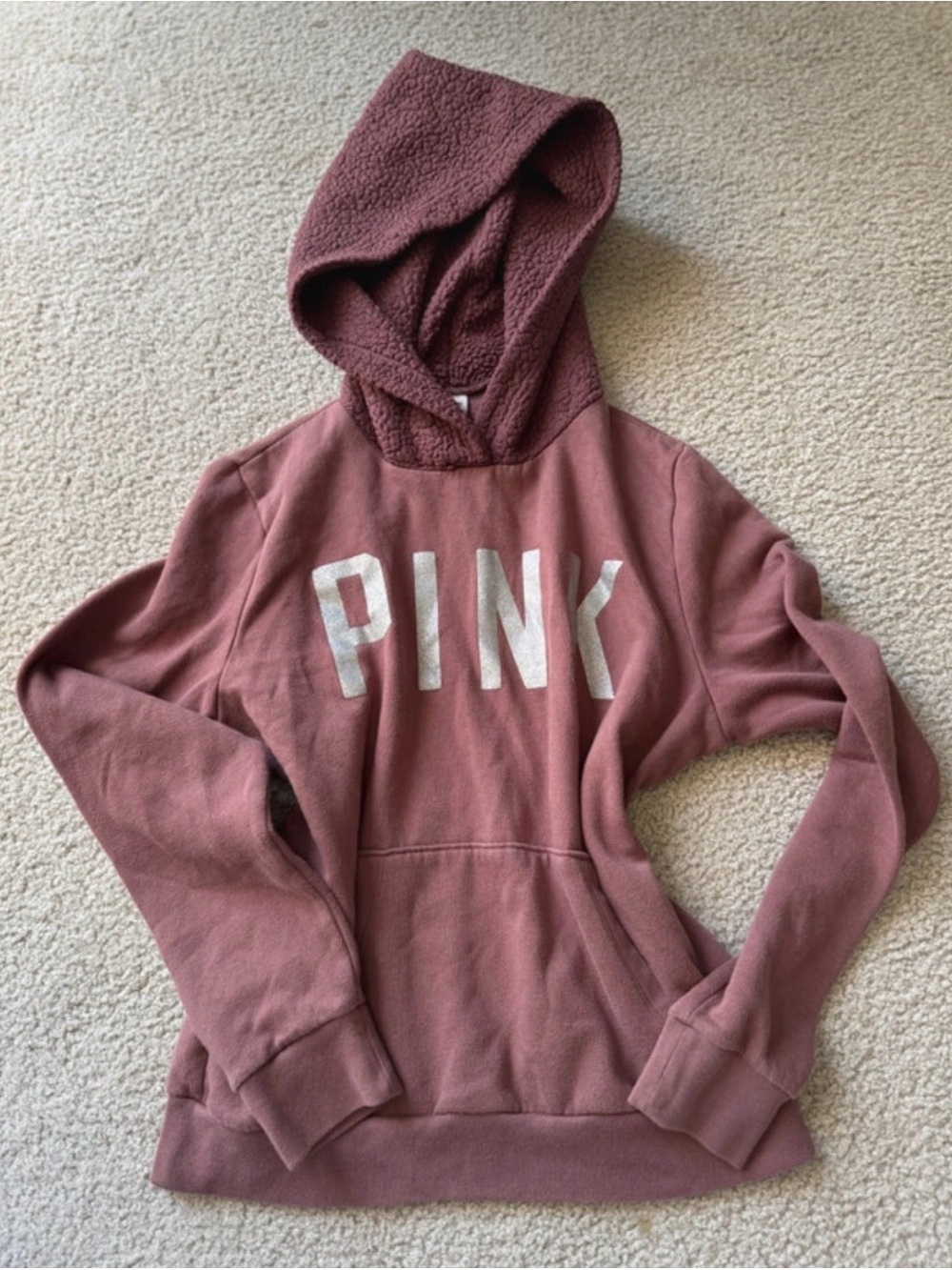 PINK Victoria's Secret Mauve Pullover Hoodie with Sherpa Hood y2k